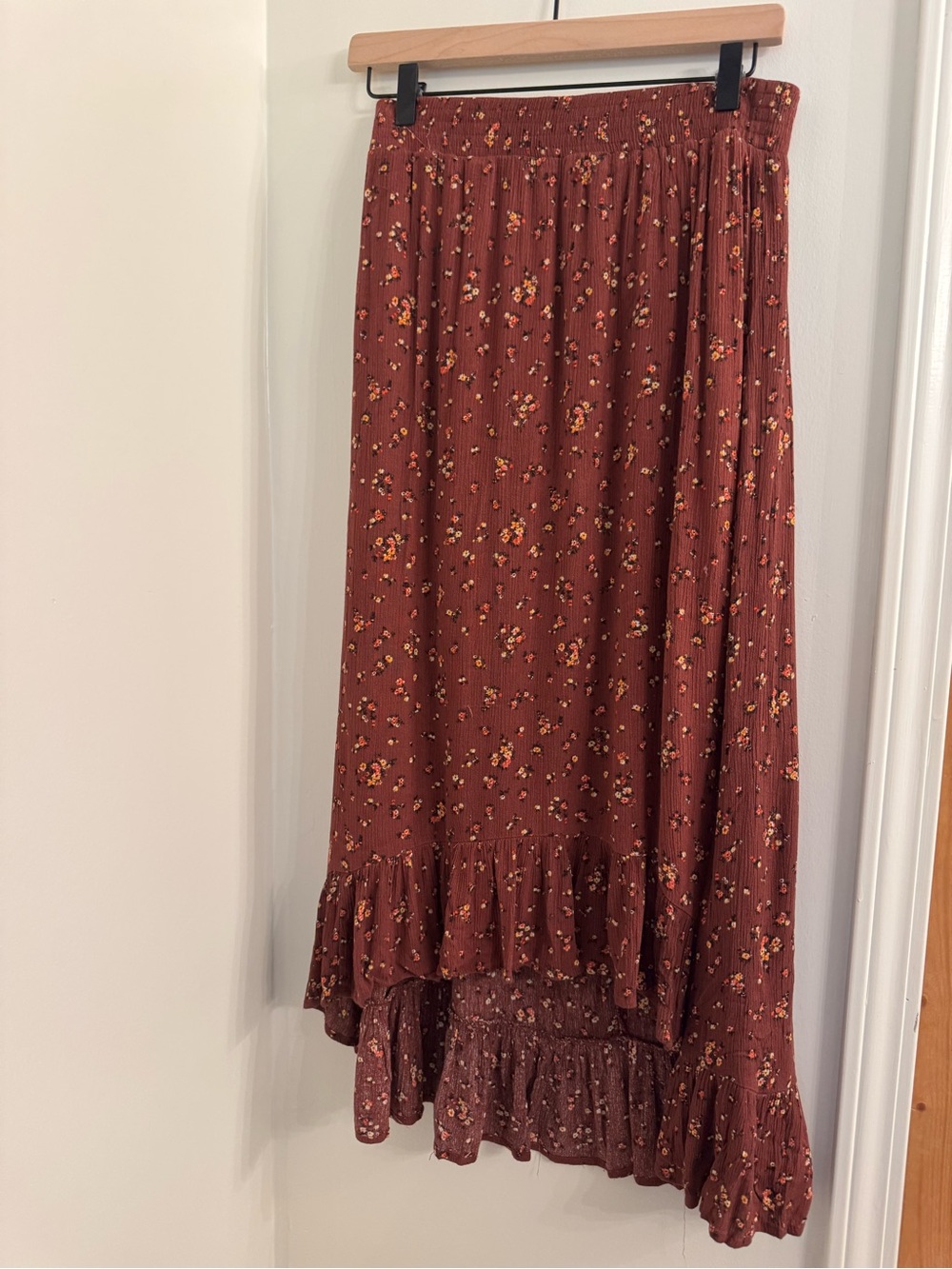 Rust Floral Ruffled Maxi Skirt - Women